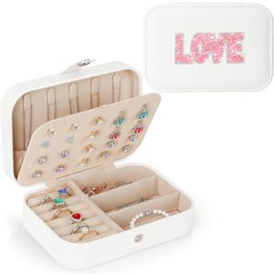 Bling Love Rhinestone Jewelry Box Gifts for Teen Girls Kids Women,Trendy Sparkly Jewelry Case,Glitter Cute Travel Jewelry Box Organizer,Personalized Holiday Christmas Gifts,Small Size (White-Love)