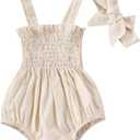 FOMOYUU Infant Newborn Baby Girl Ruffle Sleeveless Romper Summer Clothes Outfit with Cute Floral Print Jumpsuit (0-3 Months, Apricot)