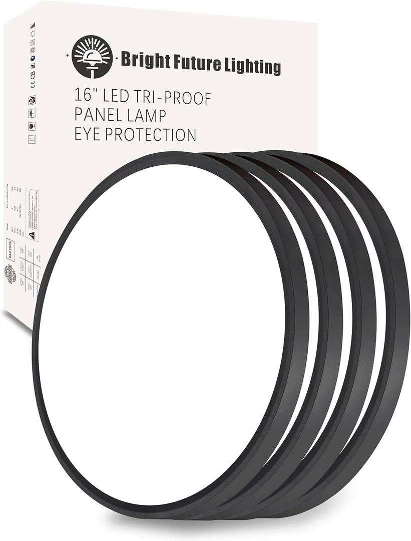 4Pack 16 Inch Led Flush Mount Ceiling Light,32W,3480LM,3000K/4000K/6000K 3CCT Selectable,Black Ultra-Slim Ceiling Lighting Fixture,Round Low Profile Flat Panel Light for Bedroom,Kitchen,Hallway,Office