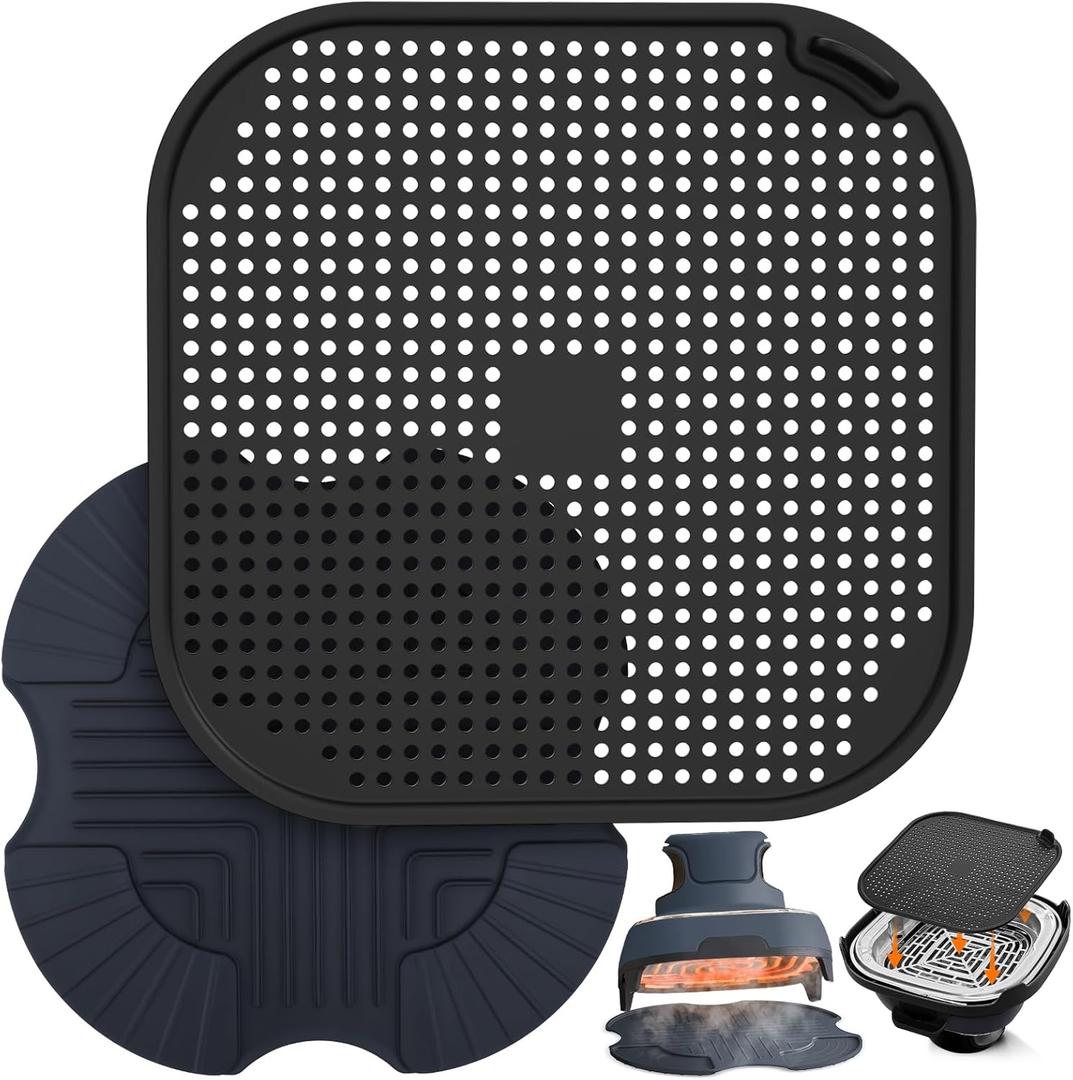 2 PCS Air Fryer Trivets Silicone and Splatter Shield for Ninja Crispi,Heat Resistant Mat for Air Fryer for Air Fryer Accessories,for Ninja Combi Accessories Kitchen Air Fryer Trivet(Dark Blue&Black)