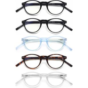 EYEURL 4-Pack Small Round Reading Glasses for Women Men Neck Hanging Blue Light Blocking Eyeglasses TR90 Readers for Women