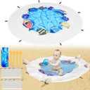 Dia 6.5Ft Baby Beach Pool, 2 in 1 Portable Round Kids Beach Play Pool Puddle Toddler Beach Blanket and Kiddie Pools Blue Cartoon Childs Sand Pit Paddling Pools with Water Bag for Boy Girl Outdoors