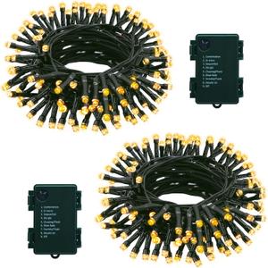 2 Pack String Lights Battery Operated, Each 23ft 70 LED Christmas Lights with Timer 8 Modes Fairy String Lights for Indoor Outdoor Wedding Garland Xmas Tree Decoration (Warm White)