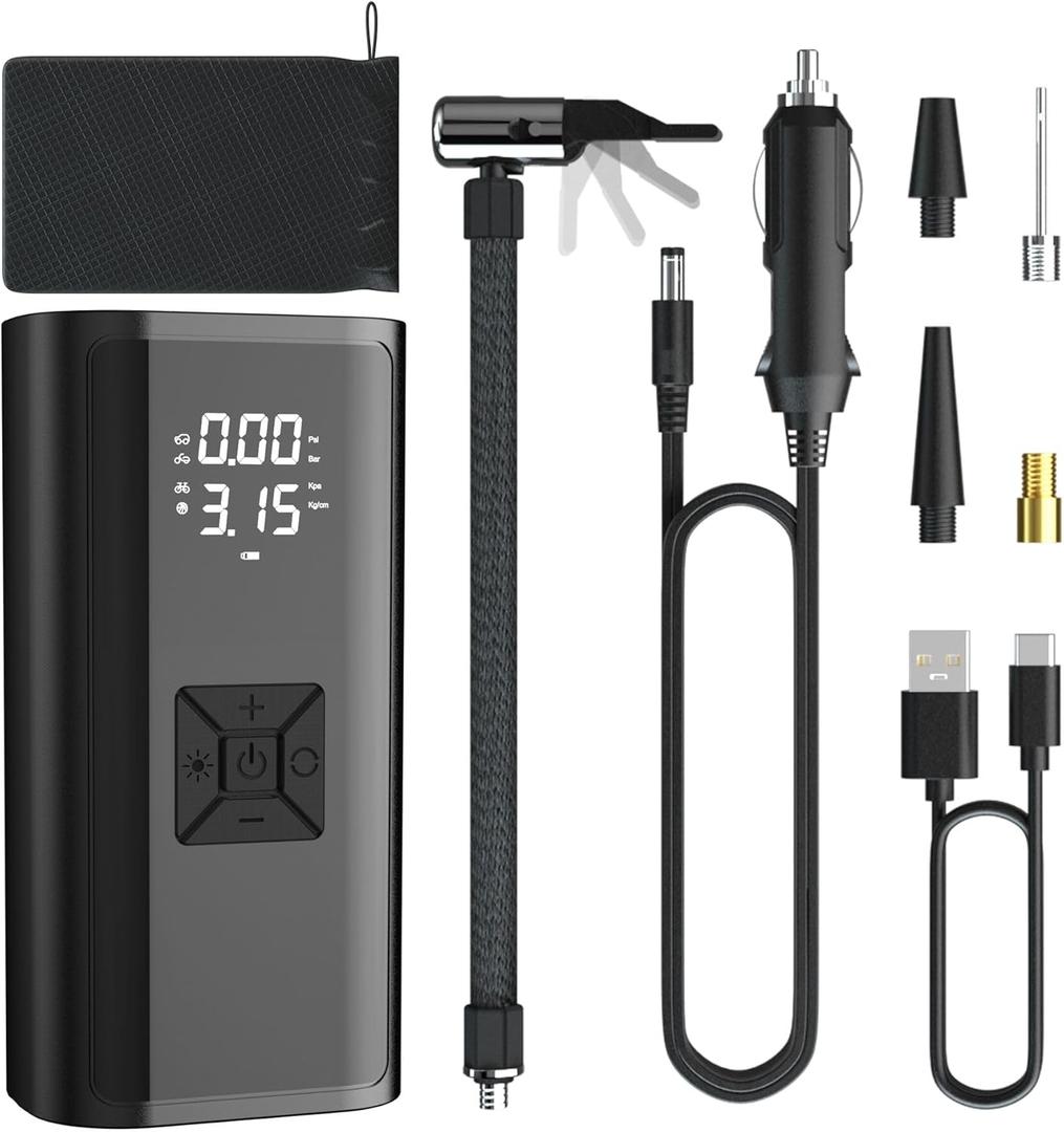 COSOOS Tire Inflator Portable Air Compressor, Air Pump for Car Tires with Digital Tire Pressure Gauge, Air Compressor for Car, Motorcycle, Electric Bike Pump,Basketball,Bicycle Pump w/LED Flashlight