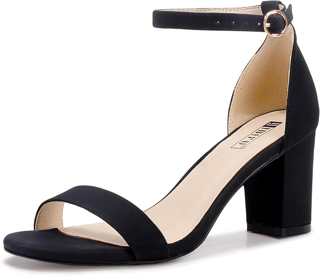 IDIFU Black Heels for Women Cookie-MI Block Heels 3 Inch Sandals Chunky Open Toe Heel Wedding Homecoming Dress Shoes for Women Brides Ladies(Black Nubuck, 5.5 B(M) US)