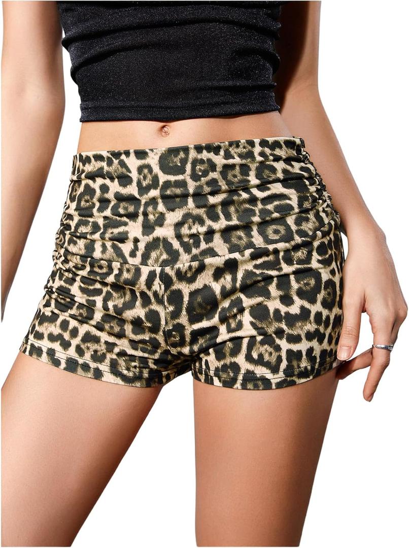 Women's Elastic Waist Skinny Mini Shorts Casual Low Rise Y2K Shorts Lounge (Brown, XXL)
