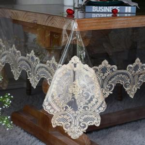 SUTAVIA Clear Vinyl lace Tablecloth 100% Waterproof PVC Table Cloth Oilproof Table Protector Plastic Transparent Table Cover (Champagne, Rectangle,60 x 104 Inch,8-10 Seats)