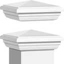 Sasylvia 2 Pcs 4 x 4 Inch Vinyl Fence Post Caps (Actual 4x4), White PVC England Style Cap Top Pyramid Square Waterproof UV Resistant Decorative Vinyl Fence Post Caps