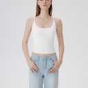 SUUKSESS Women Padded Scoop Neck Tank Tops Double Line Going Out Basic Camisole Top (White, XS)