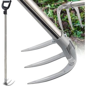 Hand Rake Long Handle - 74" Cultivator Weeding Rakes for Lifts Out Deep-Rooted Grass, 3-Tine Claw Rakes Heavy Duty Carbon Steel with D Grip for Digging Potato,Carrots,Loosens Soil