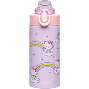 Zak Designs Sanrio Sage Kids Water Bottle For School or Travel, 14oz Stainless Steel Water Bottle With Straw, Handle, and Leak-Proof, Pop-Up Spout Cover (Hello Kitty)