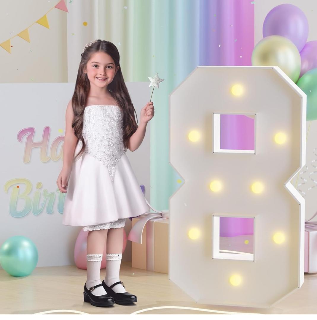 JoyMuse 3ft Marquee Numbers 8, Large Light Up Numbers 8, Number Lights 8 for 8th 18th 80th Birthday Party and Anniversary Decoration, Yellow Light