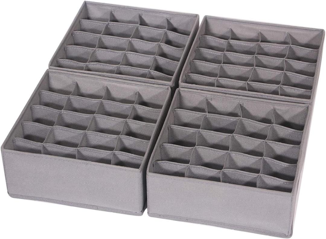 DIOMMELL 4 Pack Foldable Cloth Storage Box Closet Dresser Drawer Organizer Fabric Baskets Bins Containers Divider for Clothes Underwear Socks Lingerie Clothing, M Grey 40-0000