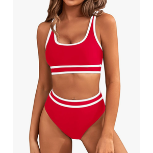 BMJL Women's High Waisted Bikini Sets Sporty Two Piece Swimsuits Color Block Cheeky High Cut Bathing Suits, M