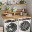 Washer Dryer Countertop with 2-Tier Shelf, 54" W x 27.55" D Laundry Countertop with 2.75" H Guard Edge Rails, Wood Topper with Non-Slip Pad (Pure Wood Color)