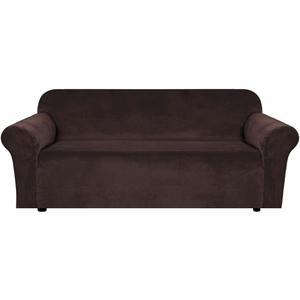 H.VERSAILTEX Stretch Velvet Sofa Covers for 3 Cushion Couch Covers Sofa Slipcovers Furniture Protector Soft with Non Slip Elastic Bottom, Crafted from Thick Comfy Rich Velour (Sofa 72'-90', Chocolate)