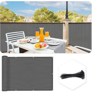 SUNLAX 3.3'x19.7' Dark Grey Balcony Privacy Screen Fence Windscreen Cover Fabric Shade Netting Mesh Cloth with Grommets UV Protection for Patio, Backyard, Porch, Railing Shield 90%
