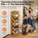 Foldable Shoe Rack, Bamboo Vertical Shoe Organizer Tall for Small Spaces. Multifunctional Narrow Shoe Shelf for Entryway, Closet, Corner, Bedroom, Hallway, Wood Color 4 Layers