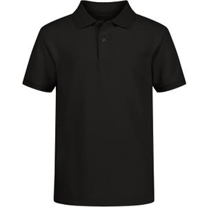 IZOD Boys' School Uniform Short Sleeve Polo Shirt, Button Closure, Comfortable & Soft Pique Fabric (18-20 Husky, Black)