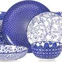 Selamica Ceramic Plates and Bowls Sets,24 Pieces Dinnerware Sets for 6,Scratch Resistant Dish Set for holiday gathering, Dishwasher & Microwave Safe, Vintage Blue