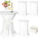 Kochorie 4 Set Cocktail Table Covers with Satin Sash, 32 x 43 Inch Round Cocktail Table Skirt, Spandex Stretch High Top Tablecloth for Wedding Banquet Birthday Party Decorations, (White, Ivory)