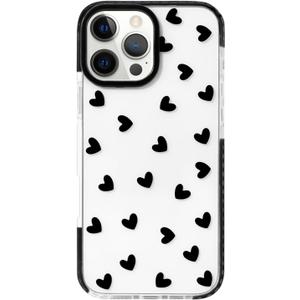 NITITOP Compatible with iPhone 16 Pro Case Cute Clear for Women Girls Black Love Heart Pattern Ultra Slim with Bumper Protector Soft TPU Anti-Yellow Protective Cover - Black Heart