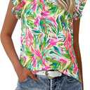 PRETTYGARDEN Women's Ruffle Short Sleeve Summer Tops Boho Floral Blouses | Trim Neck, Cute Flowy Tank Tops Trendy, Casual Dressy, Hawaiian Shirt, Chiffon Blouses, Teacher Outfits, XL