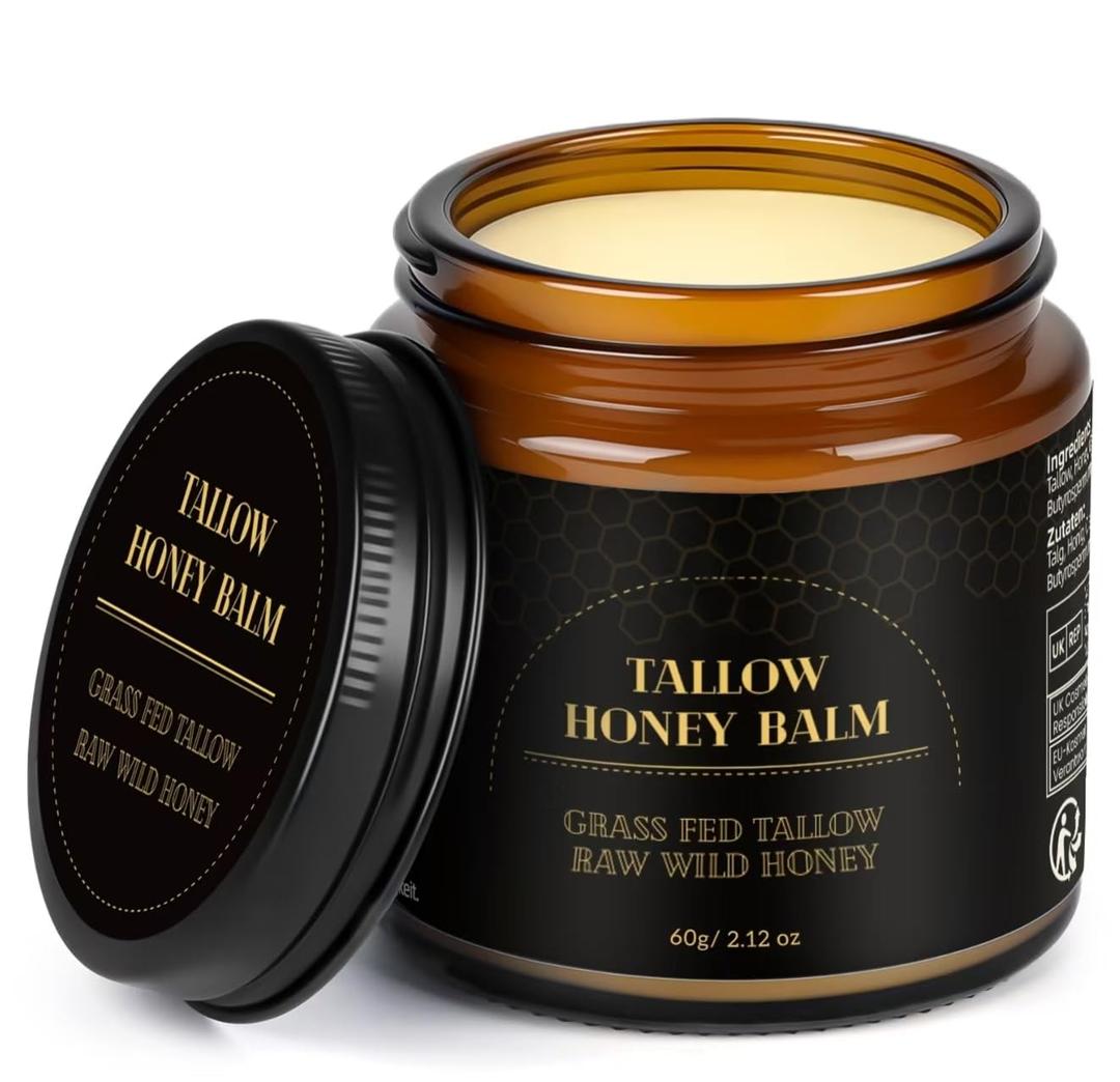 IIIMEIDU Beef Tallow for Skin, Tallow and Honey Balm for Face Moisturizer Balm, 100% Natural Organic Grass-Fed Beef, Honey, Vitamin E Oil for Body & Face (2.1 Oz)