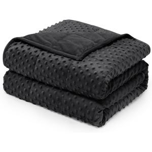 Wemore Minky Dot Weighted Blanket for Adults Twin Size 15 lb, Soft Heavy Blanket for Stress Relief and Sleep Promotion, Breathable Blanket for All-Season with Glass Beads, Black 60 x 80 inches