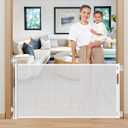 Punch Free Retractable Baby Gates, 60" Wide No Drill Dog Gate for Stairs, 5ft Baby Gate Retractable Dog Gates for Doorways No Drilling, Retractable Pet Gates for Doorways No Drilling Mesh Gate, White