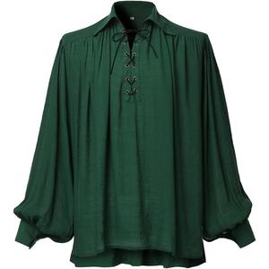 GRACEART Pirate Shirt Men Vampire Renaissance Shirts Victorian Ruffled Medieval Costume Cotton Linen Shirt (X-Small, Green)