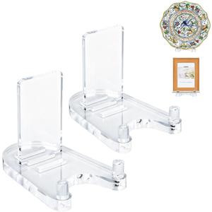 2 Pack Acrylic Easel DisplayPlate Stands for DisplayAdjustable Clear Display Holder for 7" to 12" Platter, Book, Card, Frame, Picture, Artwork, Plaque