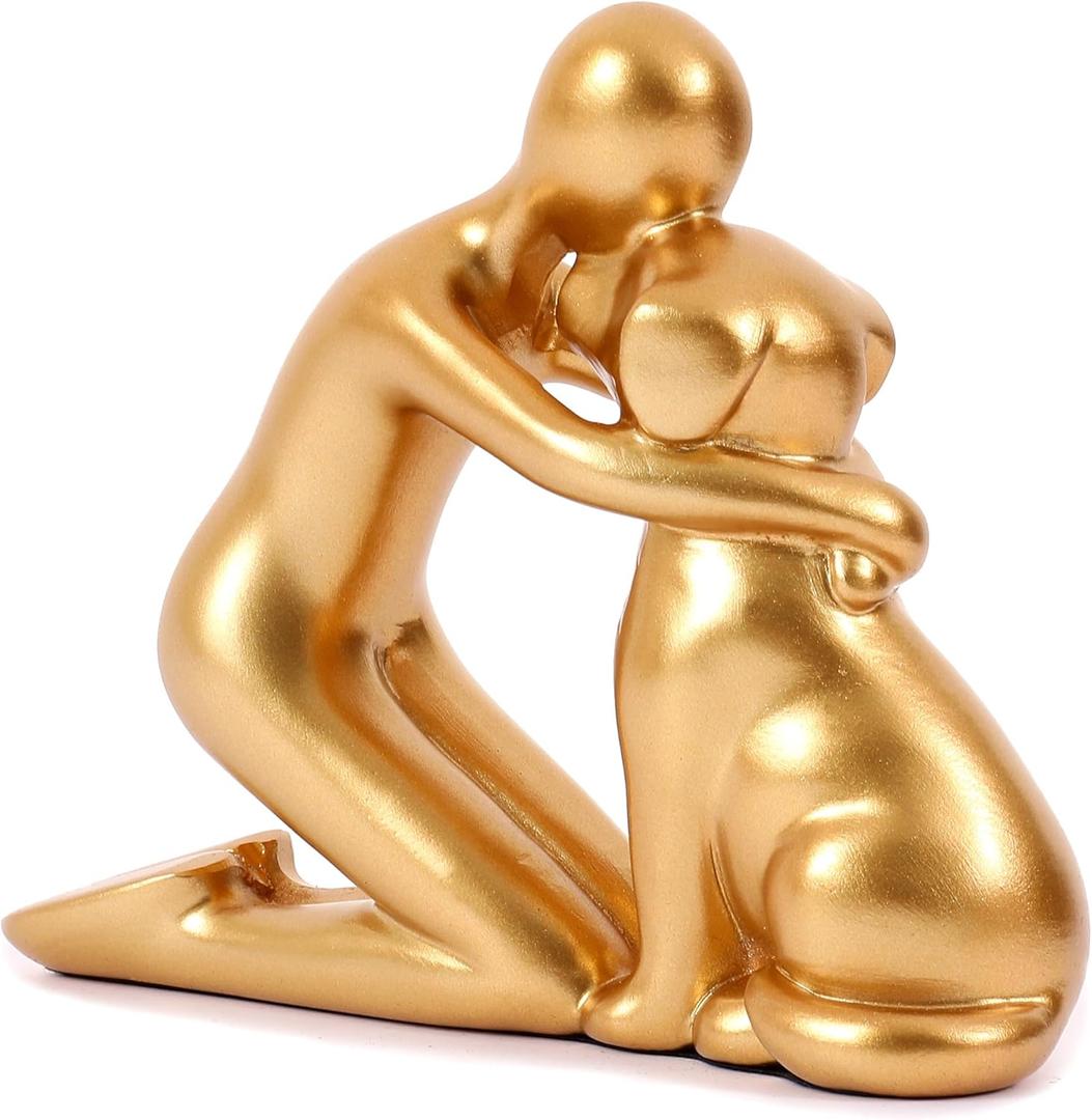 Dog Dad Gifts for Men, Cute Figurines Statue,Unique Mini Shelf Decor for The Home,Room,Bathroom,Office,Lovely Decorations for Dogs Lover (Gold)