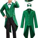 Arvilhill 2 Pcs Men's St. Patrick's Day Costume Leprechaun Outfit Steampunk Tailcoat Hat (XL)