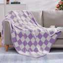 WRENSONGE Checkered Throw Blanket, Purple Soft Cozy Fluffy Warm Hand Made Throw Blankets for Couch, Sofa, Chair, Bed, Camping, Picnic, Travel Lightweight Bed Blanket - 50"*70"