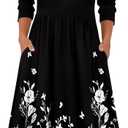 Zeagoo 3/4 Sleeve Women's Dress Casual Flowy A-Line Midi Tshirt Dresses with Pockets Crewneck Vocation Boho Beach Sundress, S