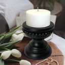 dwellington Farmhouse Rustic Wood Pillar Candle Holder, Decorative Beaded Candlestick Holder Stand for Home Dcor, Gifts, Wedding (Black)