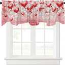 54x18 Inches Pink Red and White Love Balloon Valentine's Day Window Treatment Valance Gold Ribbon Flashing Love Sequins Kitchen Dining Room Decorations Supplies