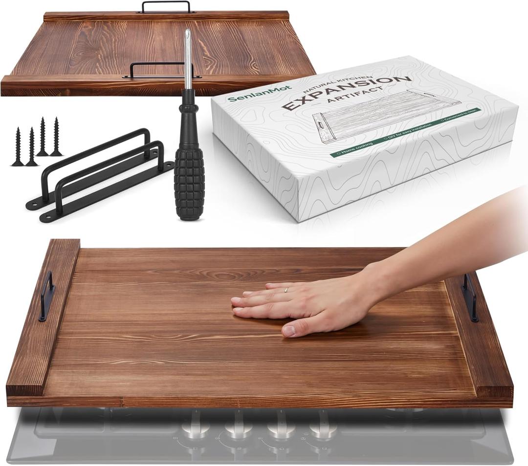 Electric & Gas Stove Top Covers, Large Pine Stovetop Cover & Decorative Tray with Handles Multi-Functional Stove Cover & Cutting Board for Kitchen, Modern Home Accessories 30.3"x21.7" (1 Pc)