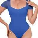 Yxbsalal Women's Sexy Sweetheart Neck Double Lined Bodysuit Short Sleeve Sheer Mesh Slimming Trendy Going Out Bodysuits Tops XS
