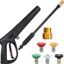 Pressure Washer Gun with Extension Wand & 5 Spray Nozzle Tips, M22-14mm & M22-15mm Fitting Replacement for Ryobi, Karcher, Powerstroke, Greenworks, Husky, Raptor Blast, Electric Power Washer (Black)