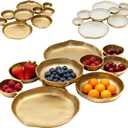 Cluster of 9 Round Serving Bowls, on an Elegant 22-Inch Gold Tray Perfect for Snacks Dips and Appetizers at Parties Weddings and Gatherings, A Decorative Multi-Bowl Platter for Entertaining