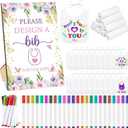 50 Pcs Baby Shower Game White Bib Supply Include 1 Wood Baby Shower Game Sign 25 DIY Blank White Bib Feeder 24 Fabric Marker(Butterfly)