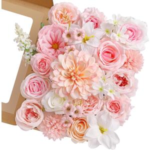 Serwalin Artificial Pink Flowers, Cake Silk Flowers for DIY Wedding Bouquets Fake Flowers, Table Centerpieces Baby Shower Birthday Party Home Decorations (Grand)
