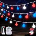 JMEXSUSS Red White and Blue Lights Battery Operated, 33ft 4th of July Lights Outdoor Waterproof, 100 LED String Light for Independence Day Memorial Patriotic Day Decor