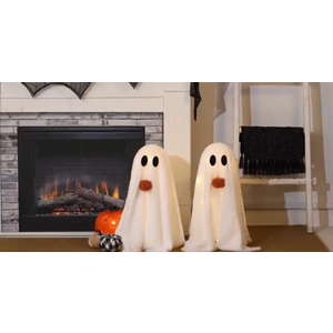 Halloween Decorations-2 Pack Light-Up Sherpa Ghosts with Pumpkin Halloween Decor Indoor Cute Ghost Tabletop Decor for Party Home Kitchen and Fireplace