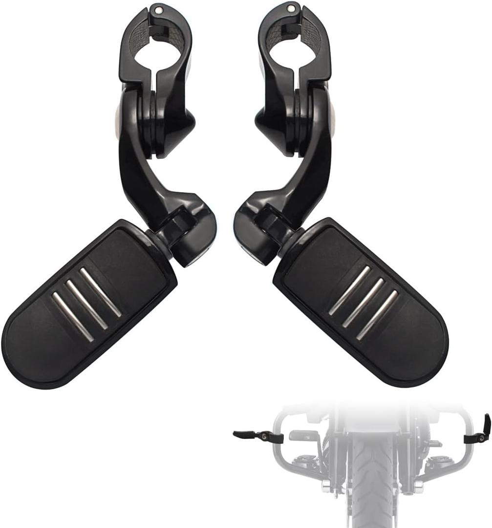 FOVPLUE 1.25" Highway Footpegs,Short Angled Adjustable Highway Pegs w/Mounts for Harley Touring Street Glide Electra Glide Road King Softail CVO Dyna Trike VRSC Sportster w/1-1/4" Engine Guard,Black#3