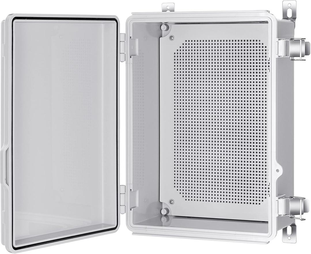 Gratury Junction Box, IP67 Waterproof Plastic Enclosure for Electrical Project, Hinged Grey Cover, Includes Mounting Plate and Wall Bracket (Grey Cover, 14.6"×10.6"×5.9")