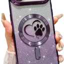 for iPhone Air Case, Glitter Clear Cute Paw Love Heart, Compatible with MagSafe, Strong Magnetic Full Camera Lens Protection Cover, Soft Slim Bling Phone Case 6.5" - Purple