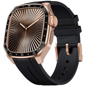 Bandletic Luxury Metal Case with Band Compatible with Apple Watch SE Series 6 5 4 44mm Band, Rugged Military-Grade Protective Bumper Cover with Silicone Strap for iWatch SE 6 5 4 44mm, Rose Gold/Black